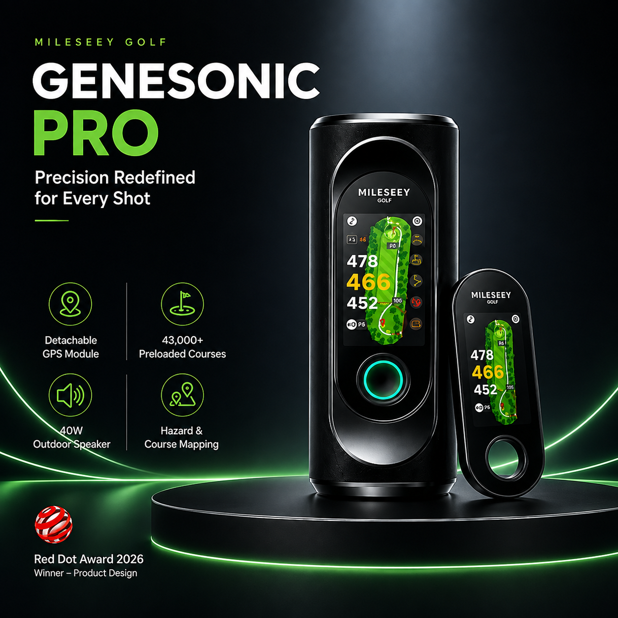 Mileseey GeneSonic Pro Detachable Golf GPS Speaker